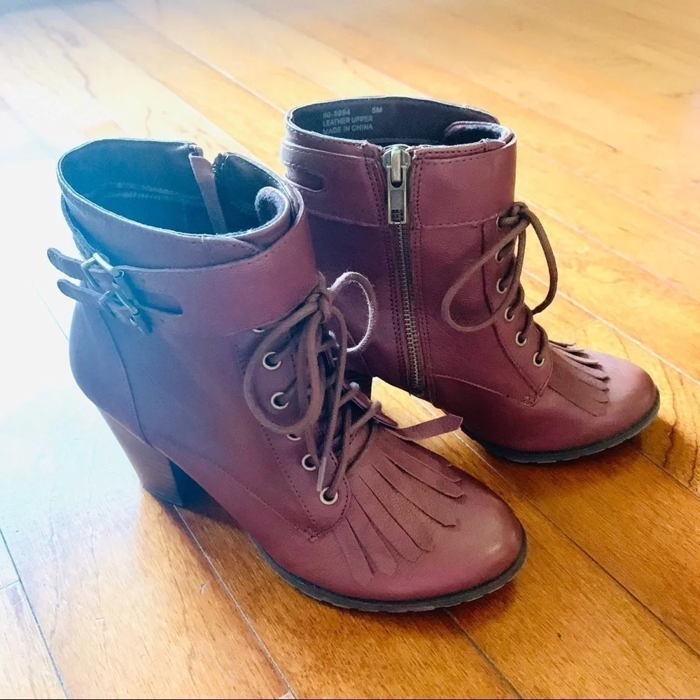 BELLA VITA Kody ankle brown leather fringe bootie womens size 5